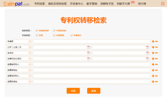 专利权转移数据检索示例